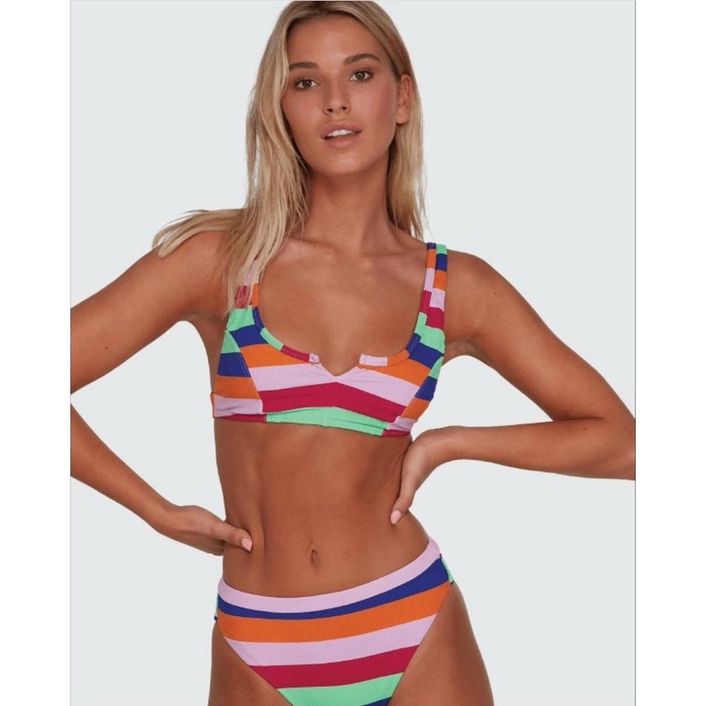 RVCA Make Bralette Bikini Top Multicolored Sz L Swim Surf Vacation Summer Indie